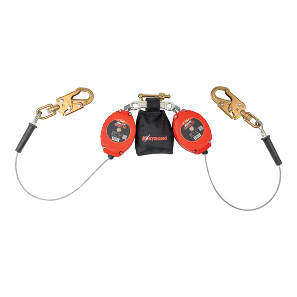 KStrong BRUTE Backer LE Dual 8.5 ft. Cable SRL with swivel snap hooks at anchorage end, other end dorsal connector shock pack assembly (ANSI) UFS310206LD